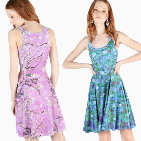 Almond Blossom Pink Vs Blue Water Lilies Longline Inside Out Dress - Picture 1 of 6